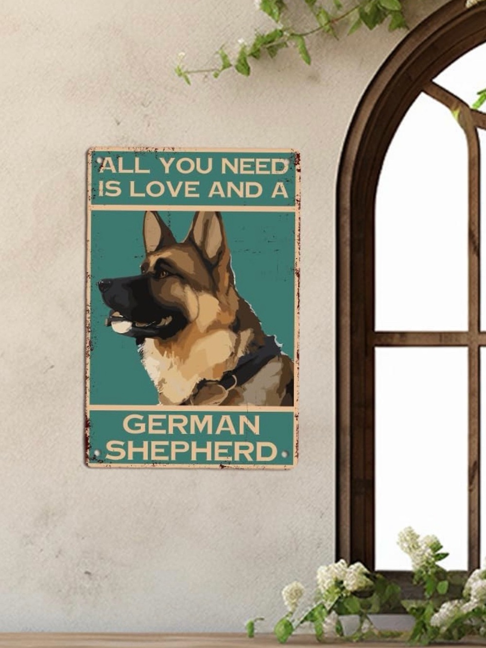German Shepherd Dog Metal Tin Sign All You Need Is Love Wall Decor 8x12